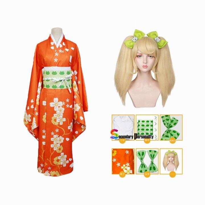 วิกผมคอสเพลย์-อะนิเมะ-super-danganronpa-2-hiyoko-sionji-hiyoko-วิกผมการแต่งกายคอสเพลย์-kimono-รองเท้าชุดสีส้มเสื้อทรงกิโมโน-kostuums-ฮาโลวีน