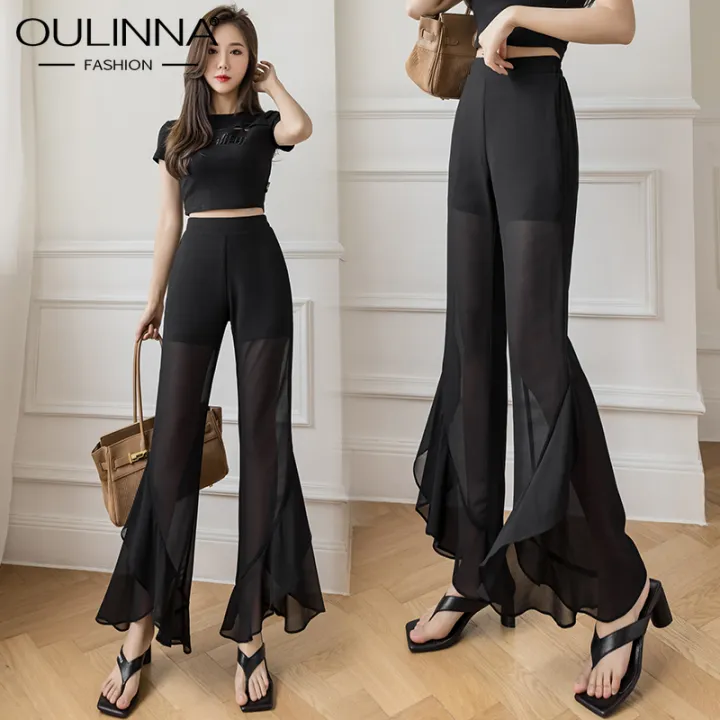 black chiffon pants