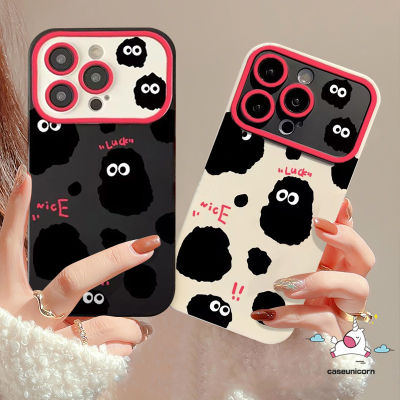 เคสกรอบเลนส์หน้าต่างสีตัดกันลายการ์ตูนเข้ากันได้กับ IPhone 14 11 7Plus 13 15 12 Pro Max XR X XS MAX 8 7 6S 15 Plus SE 2020เคสนิ่มคู่สีดำน่ารักไม่สม่ำเสมอ