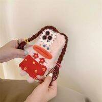 ตุ๊กตาถักเปียน่ารักสามารถใส่ได้กับ iPhone เคสโทรศัพท์กำมะหยี่14 Pro ตลกๆสำหรับผู้หญิง Iphone ปากไส้กรอกเด็กผู้หญิง