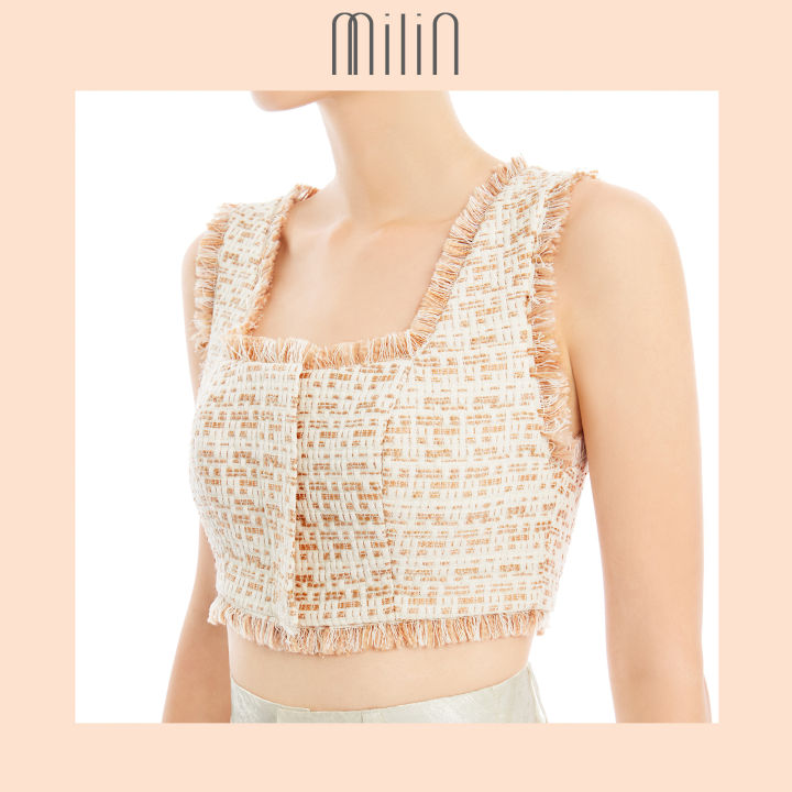milin-sleeveless-tweed-cropped-top-เสื้อครอปแขนกุดผ้าทวีด-trading-top