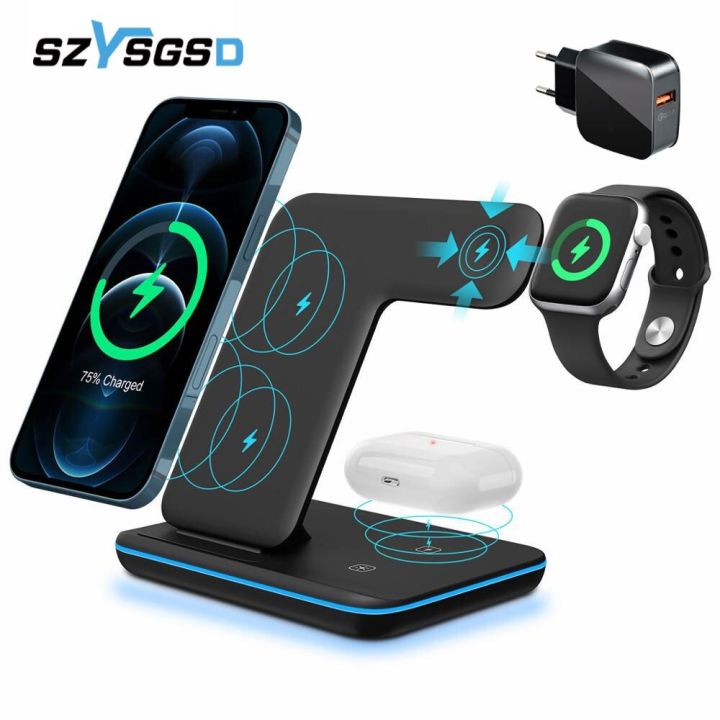 Qi Fast Wireless Charger Stand For Iphone 11 12x 8 Plus Apple Watch 4 In 1  Foldable Charging Dock Station For Airpods Pro Iwatch - Wireless Chargers -  AliExpress