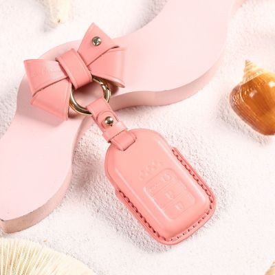 New Luxury Car Key Case Cover Leather Women Keychain Holder Keyring Pouch Fob Shell for Honda 4 Button Accord Civic Fit Crider