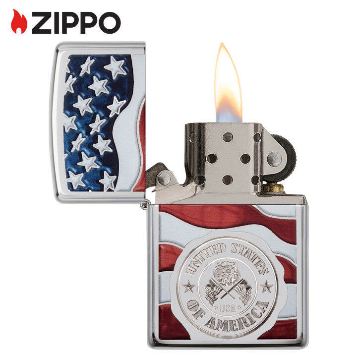 zippo-american-stamp-on-flag-design-high-polish-chrome-pocket-lighter-zippo-29395โครเมี่ยมโปแลนด์สูง-ไฟแช็กไม่มีเชื้อเพลิงภายใน