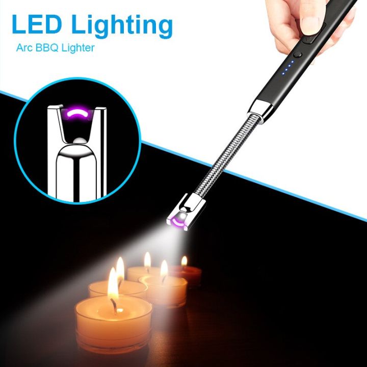 survival-kits-new-metal-long-elbow-lighter-type-c-charging-port-electronic-lighter-with-led-lighting-arc-ignition-indoor-kitchen-candle-survival-kits