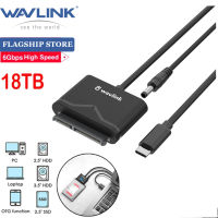 สายเคเบิลอะแดปเตอร์ SATA เป็น USB C,อะแดปเตอร์ Wavlink USB C เป็น SATA พร้อมสายเคเบิลหางหมู50ซม.-ตัวเชื่อมต่อฮาร์ดไดรฟ์ภายนอก SATA III สำหรับการถ่ายโอนข้อมูล HDD 2.5 /HDD &amp; 3.5" รองรับ Uโดยด่วน,ตัดและ S.m.a.r.ภายใน3นาทีอัตโนมัติ,สูงสุด18TB-Black