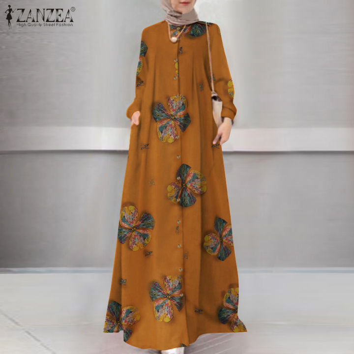 ZANZEA Muslimah Đầm Dự Tiệc Tối In Hoa Hồi Giáo Cho Nữ Đầm Abaya ...
