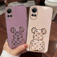 เคส OPPO Reno 10 10Pro Reno10 Pro + 5G 2023ใหม่เคสนิ่มชุบพร้อมเคสที่ตั้งรูปหมีย้อนยุคน่ารัก Oppo Reno 10Pro Plus ป้องกันกล้อง