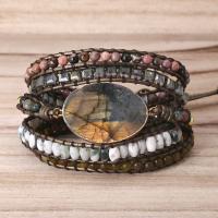 Ladorite stone vintage Leather celet Mix Stones beads Women 5 Layers Wrap celet Boho handmade celet Jewelry gift