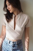 Linen Crop Top in Beige