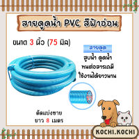 ท่อดูดน้ำ สายดูดน้ำ พีวีซี สีฟ้าอ่อน ขนาด 3 นิ้ว ยาว 8 เมตร สายดูดน้ำท่อน้ำไทย ทนแรงดูดสูง