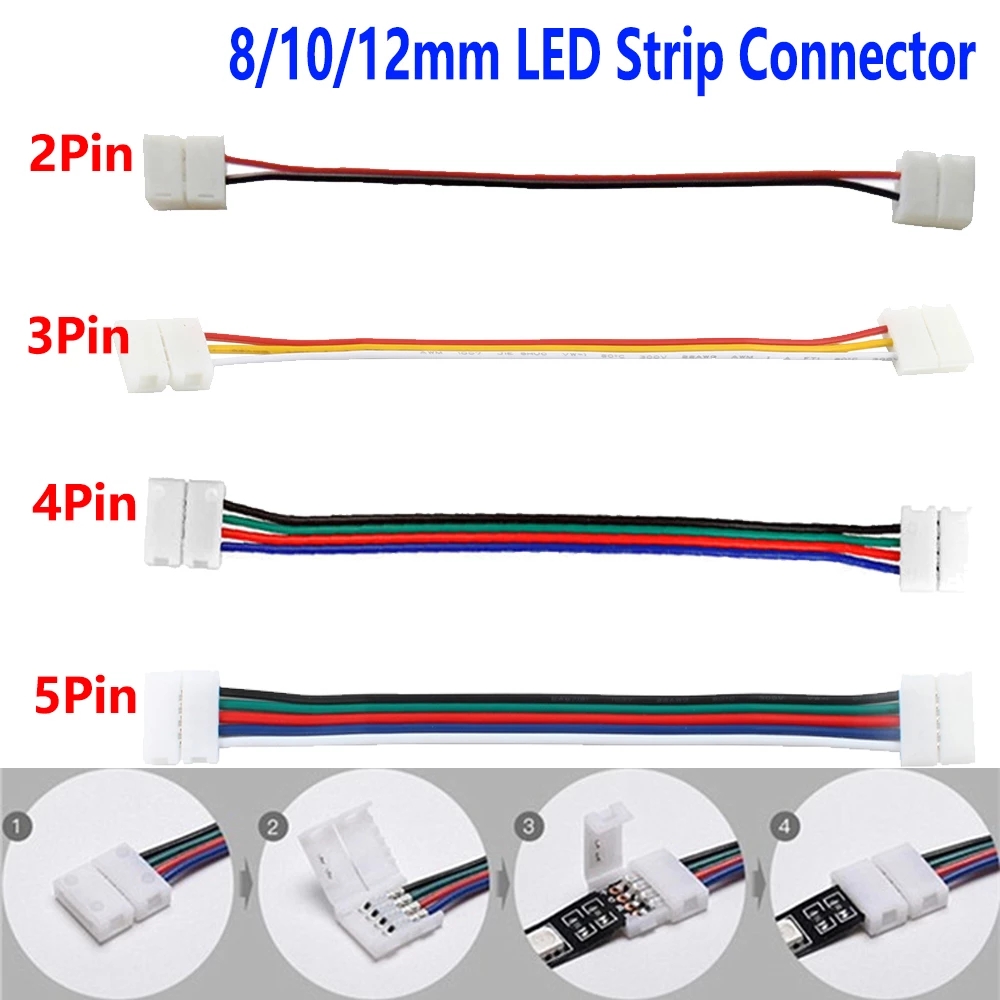 10x 4/5-Pin Male Plug Adapter Connector RGB 3528 5050 RGBW SMD LED Strip Light. 