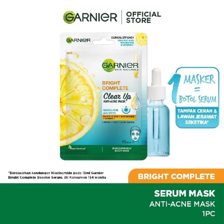 Garnier Bright Complete Clear Up Anti Acne Serum Mask | Lazada Indonesia