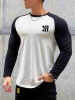 Muscles GYM sports popular logo color matching raglan long-sleeved T-shirt man fall loose cotton fitness training render unlined upper garment