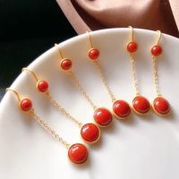 [Han ornaments] S925 Silver Online Influencer Eardrops Women 39; S Imitation Southern Red Agate Fashion Korean Style Temperament Women 39; S Ear Hooks