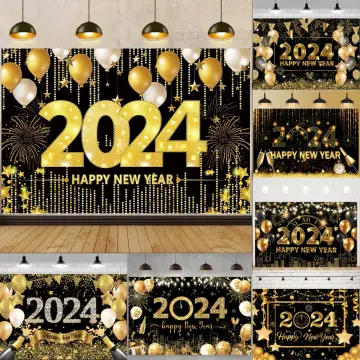 Happy New Year 2023 Backdrop Clock Firework Party Decor