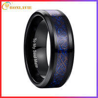 BONLAVIE Tungsten Carbide Ring Black Celtic Dragon and Blue/Green/Red Carbon Fiber Inlay Comfort Fit Size 5-14