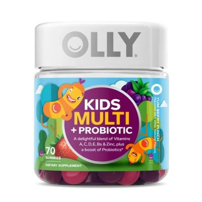 วิตามินเด็ก OLLY Kids Multivitamin + Probiotic Gummy, Vitamin A, C, D, E, B, Zinc, Berry, 70 Ct