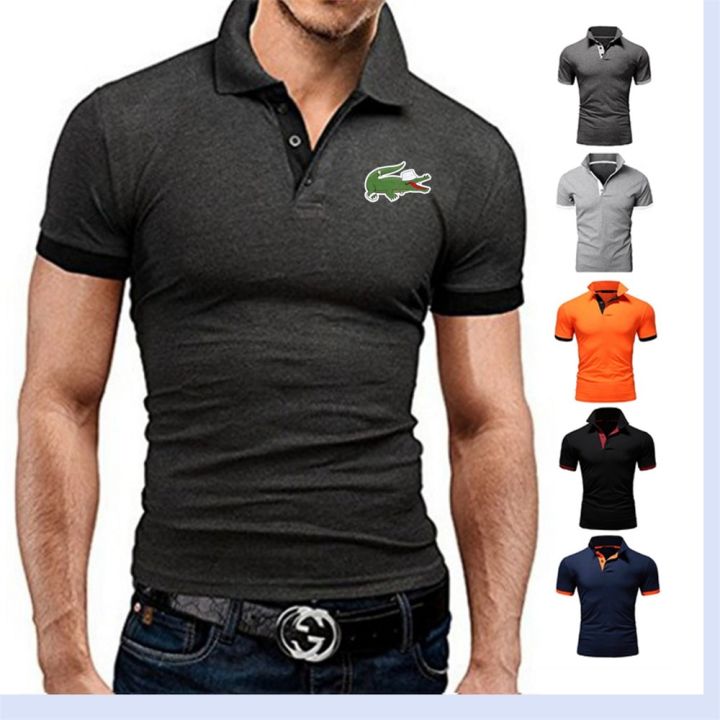เสื้อยืดพิมพ์ลายจุดเป็นคลื่นสำหรับวัยรุ่นผู้ชายเสื้อเสื้อเล่นกอล์ฟเข้ารูปมีปกแฟชั่น