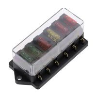 Circuit Standard 6 Way ATO Blade Fuse Box Plastic Cover DC 12V/24V Car Fuse Block Holder with 6pcs 3A-30A Fuses for Auto Car Fuses Accessories