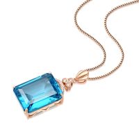 Rectangular Aquamarine Create-Topaz Rose Gold Plated Gem Pendant Female Chain Necklace Jewelry For Women Free Shipping Fashion Chain Necklaces