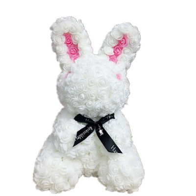 【cw】23-40cm Roses Bunny Valentines Day Eternal Flower Rabbit Romantic Wedding Engagement Ceremony Party Decoration Christmas Gifts