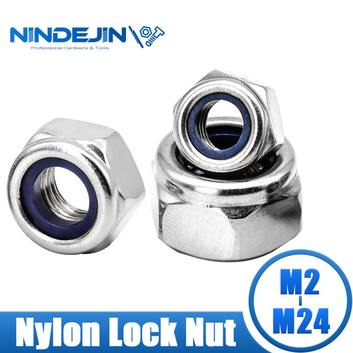 NINDEJIN Nylon Lock Nut Stainless Steel Hex Hexagon Locking Nut M2 M2.5