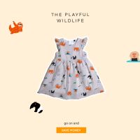 Mikaloveskids - Playful Wildlife Ruffle Dress / Light grey