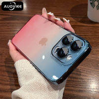 AUOVIEE เคสโทรศัพท์คริสตัลป้องกันเลนส์เต็มรูปแบบการไล่ระดับสีสุดหรูสำหรับ iPhone 12 13 14 Pro Max ฝาหลังแข็งกันกระแทกแบบใส