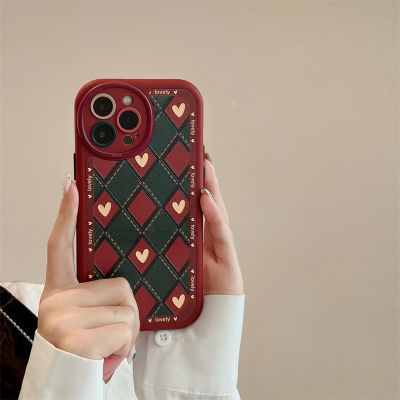 、เคสโทรศัพท์ Vintage Linger Love Heart สำหรับ iPhone14 ซองใส่ซิลิโคนสีแดงสำหรับ iPhone12ProMax เคสหนังพรีเมี่ยมสำหรับ iPhone13 เคสโทรศัพท์แฟชั่นเกาหลีสำหรับ iPhone11