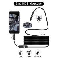 กล้องงู กล้องแอนโดสโครป แบบยูเอสบี กล้องติด​รถ​ 3 in 1 HD Endoscope Camera ความละเอียดภาพ 640 x 480 กันน้ำ ความละเอียดกล้อง 1 ล้านพิกเซล ความยาว 3.5 ม.