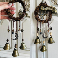 แม่มดระฆังป้องกันประตูแขวนแม่มด WIND Chimes พวงหรีด Handmade แขวนแม่มดระฆัง Wiccan Magic WIND Chimes สำหรับประตูบ้าน-Yueyue