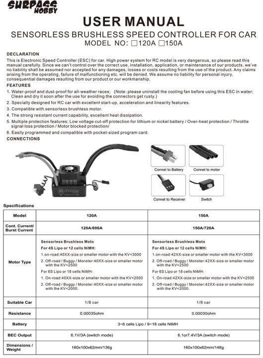 เครื่องควบคุมความเร็วแบบไร้แปรงถ่านกันน้ำ-escสำหรับรถยนต์1-8-1-10-1-12-1-20-rc-60a-80a-120a-150a