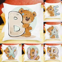 45x45 Cute Bear Alphabet Print Cushion Case 26 Letters Decoration Pillows Case Sofa Chair Livingroom Polyester Throw Pillowcase