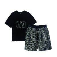 【July hot】 New 2023 summer tide brand ins full printing grid short sleeves two-piece set niche five-point suit