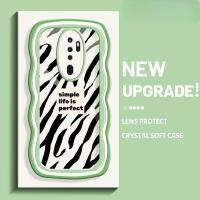 เคสโทรศัพท์แบบใสขอบสีครีมใหม่ลายม้าลาย A11 2020 A9 A5 OPPO ฝาครอบป้องกันขอบลายคลื่นแบบมีสไตล์