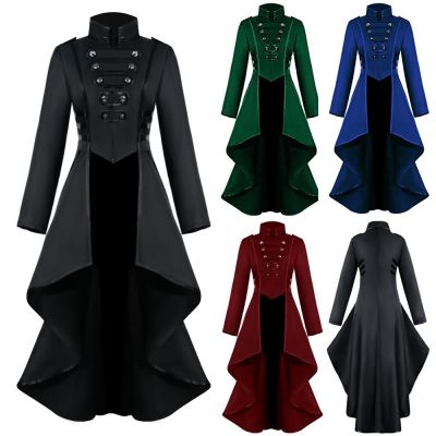 HOT11★Women Renaissance Gothic Tailcoat Halloween Costumes Medieval Irregular Hem Steampunk Corset Victorian Tailcoat Jacket