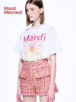 Mardi Mercredi เสื้อยืดแขนขาสั้นพิมพ์ตัวอักษรไล่ระดับสีเดซี่น้อยเสื้อยืดอเนกประสงค์ทรงหลวมบรรทัดใหม่