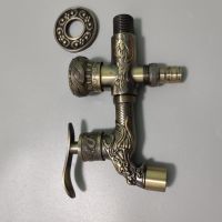 Tranditional dragon G1/2 pipe vintage alloy metal 1 in 2 out 2 holes washing machine tap fast on faucet home sink tap