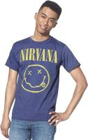 Nirvana Mens Classic Rock Short Sleeve Smiley Graphic T-Shirt (Denim Heather)