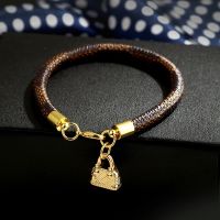 COD SDGREYRTYT New Womens Fashion Stainless Steel Mini Satchel Pendant Leather Bracelet Jewelry