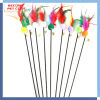 Cat Funny Feather Teaser Stick With Bell Long Rod Teaser Wand Interactive Sounding ของเล่นสำหรับแมวในร่ม