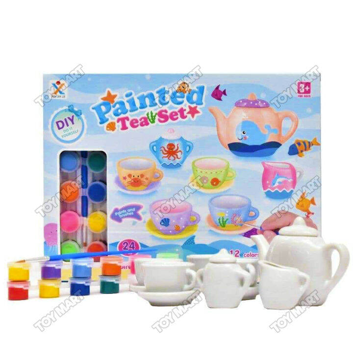 24/PCS DIY Paint Your Own Tea Cup & Saucer 12 Color Paints w/ Brush