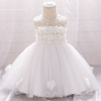 Newborn Baptism WeddingDress For Baby Girl White First Birthday Party Wear Cute Sleeveless Toddler Girl Christening Gown Clothes