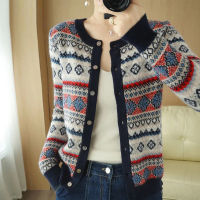 Vintage Knitted Cardigan Women Autumn Winter O-neck Loose Long Sleeve Sweater Coat Women Single-breasted Cashmere Knitted Jacket