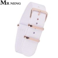 ◙►❄ MR NENG สายนาฬิกายี่ห้อ 18 มม. 20 มม. 22 มม. คุณภาพสูงไนลอน Wach Band Rose Gold BUCKLE สีขาวสายนาฬิกาม