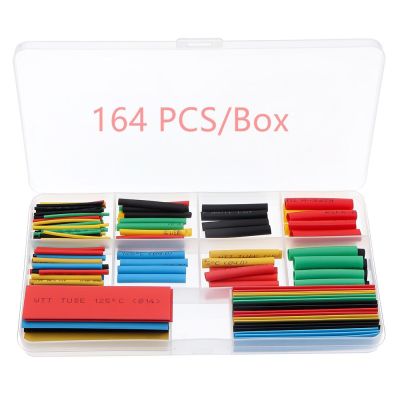 164Pcs Heat Shrink Tube Kit Shrinking Assorted Polyolefin Insulation Sleeving Heat Shrink Tubing Wire Cable 8 Sizes Electrical Circuitry Parts