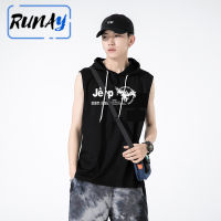 RUNAY เสื้อฮู้ดเสื้อกันหนาวแขนกุดสำหรับผู้ชาย,เสื้อฮู้ดกีฬาเสื้อผ้าใหม่เสื้อกล้ามมีฮู้ด