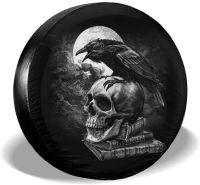 ☈❅ Crow The Skull Spare Tire Cover Car Accessories Universal Spare Wheel Covers Protectors for Trailer Rv SUV Customized Tire Cover