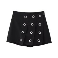 UNIZERA2023 High quality autumn and winter new womens fashion buttonhole embellishments mid rise mini short skirt pants